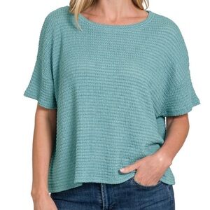 Women's Textured Knit Top - Teal